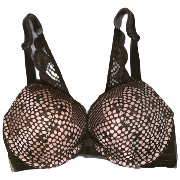 VS Very Sexy Front Close Push Up Bra Olive Green Lace & Velvet Trim 32C - Picture 1 of 5